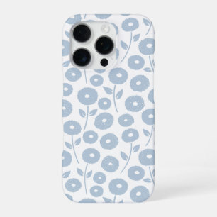Coque iPhone 16 Pro Motif Répété Fleur Floue Bleu sur Blanc