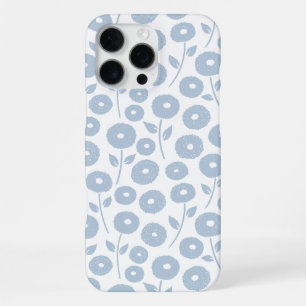 Coque iPhone 16 Pro Max Motif Répété Fleur Floue Bleu sur Blanc