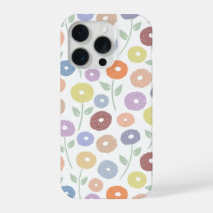 Coque iPhone 15 Pro Motif Répété Fleur Floue Pastels sur Blanc