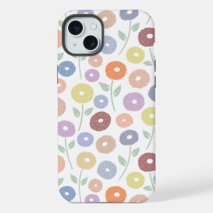 Coque iPhone 15 Plus Motif Répété Fleur Floue Pastels sur Blanc