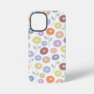 Coque iPhone 12 Mini Motif Répété Fleur Floue Pastels sur Blanc