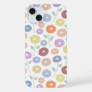 Coque iPhone 15 Plus Motif Répété Fleur Floue Pastels sur Fond Blanc