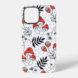 Coque iPhone 12 Motif répété vintage sans couture de champignons.