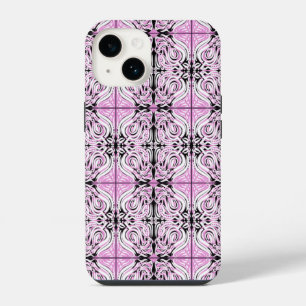 Coque Pour iPhone 14 Motif Répétitif Abstrait Courbe Rose Noir Blanc