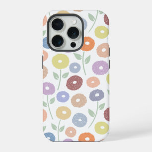Coque iPhone 15 Pro Motif Répétitif Fleur Floue Pastels sur Fond Blanc