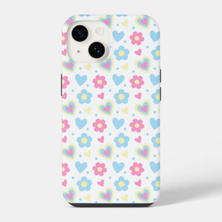 Coque Pour iPhone 14 Motif Rétro Fleurs Cœurs Y2K