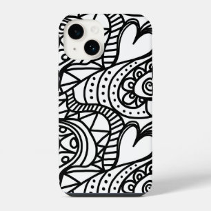 Coque Pour iPhone 14 Motif Rétro Noir Blanc Doodle