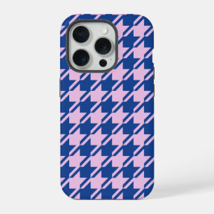 Coque iPhone 15 Pro Motif rose et bleu en pied-de-poule