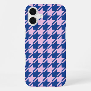 Coque iPhone 16 Plus Motif rose et bleu pied-de-poule