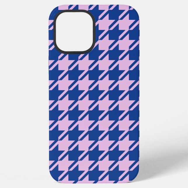 Coque iPhone Motif rose et bleu pied-de-poule (Verso)