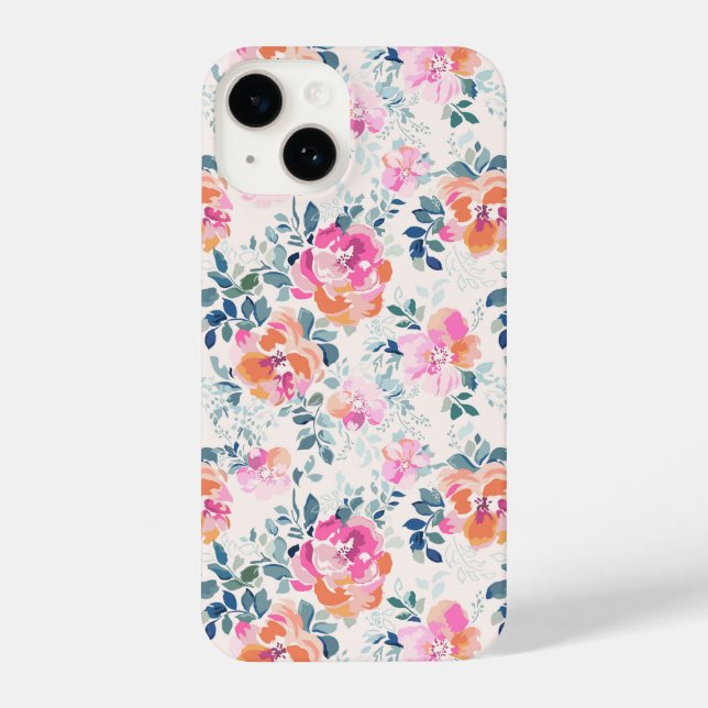 Coque iPhone Motif rose et Turquoise (Verso)