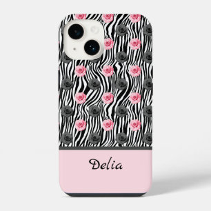 Coque Pour iPhone 14 Motif Rose rose et gris minuscule sur les perles n