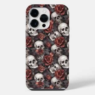 Coque Pour Pour iPhone 14 Pro Max Motif rose rouge gothique de crânes 