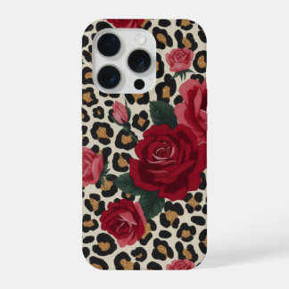 Coque iPhone 15 Pro Motif Roses Rouges Léopard