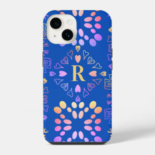 Coque Pour iPhone 14 Motif Royal Blue Monogram Rose Lilac