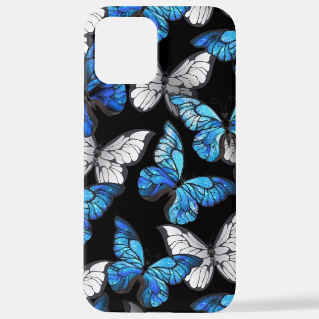Coque iPhone Motif sans couleur foncée avec papillons bleus Mor (Verso)