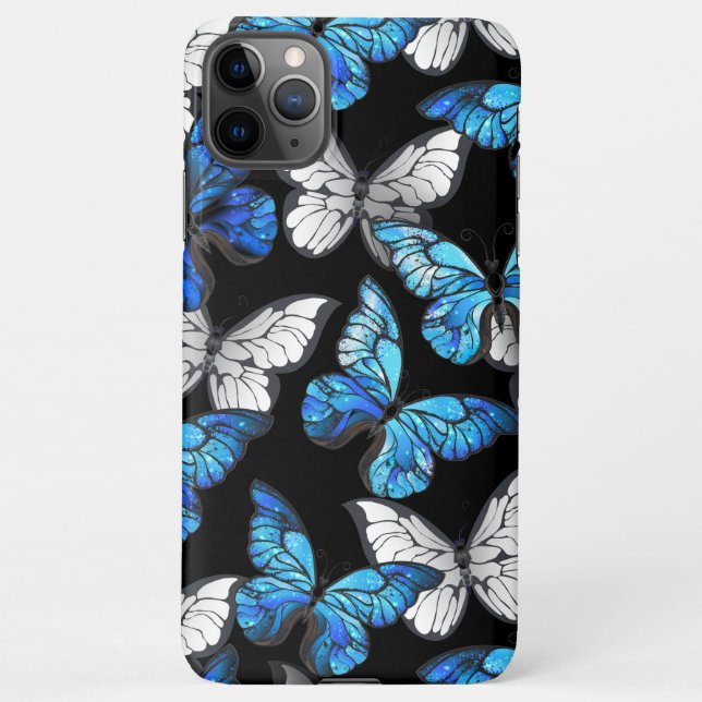 Coque iPhone Motif sans couleur foncée avec papillons bleus Mor (Dos)