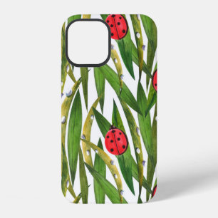 Coque iPhone 12 Motif sans couture à l'aquarelle avec coccinelles.