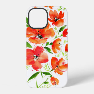 Coque iPhone 12 Motif sans couture aquarelle fleurs de pavots oran