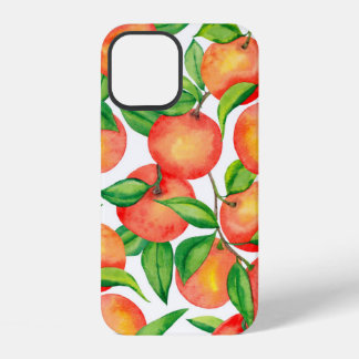 Coque iPhone 12 Motif sans couture avec aquarelle fruit mandarin e