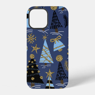 Coque iPhone 12 Motif sans couture avec arbres de Noël pailletés,