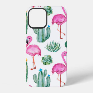 Coque iPhone 12 Motif sans couture avec cactus aquarelle verte, su
