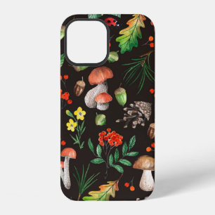 Coque iPhone 12 Motif sans couture avec champignons, noix, feuille