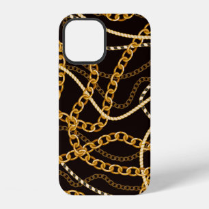 Coque iPhone 12 Motif sans couture avec des chaînes dorées.