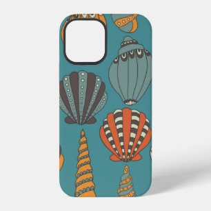 Coque iPhone 12 Motif sans couture avec des coquillages, icônes de