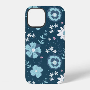 Coque iPhone 12 Motif sans couture avec des fleurs bleues d'été su