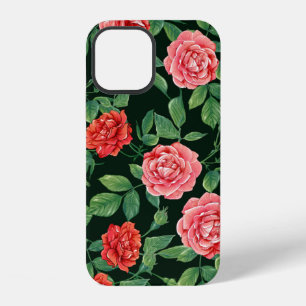 Coque iPhone 12 Motif sans couture avec des fleurs de roses rouges