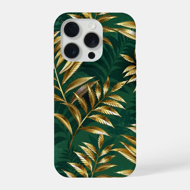 Coque iPhone Motif sans couture avec des fougères dorées (Verso)