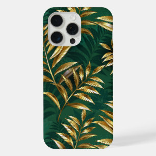 Coque iPhone 15 Pro Max Motif sans couture avec des fougères dorées