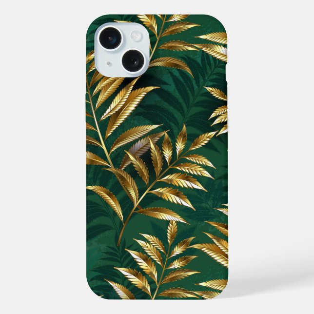 Coque iPhone Motif sans couture avec des fougères dorées (Verso)