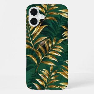 Coque iPhone 16 Plus Motif sans couture avec des fougères dorées