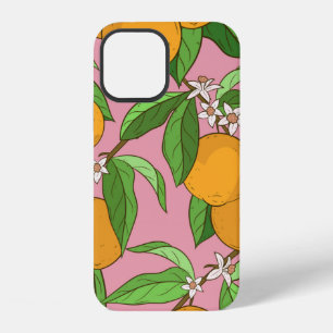 Coque iPhone 12 Motif sans couture avec des oranges, des feuilles,