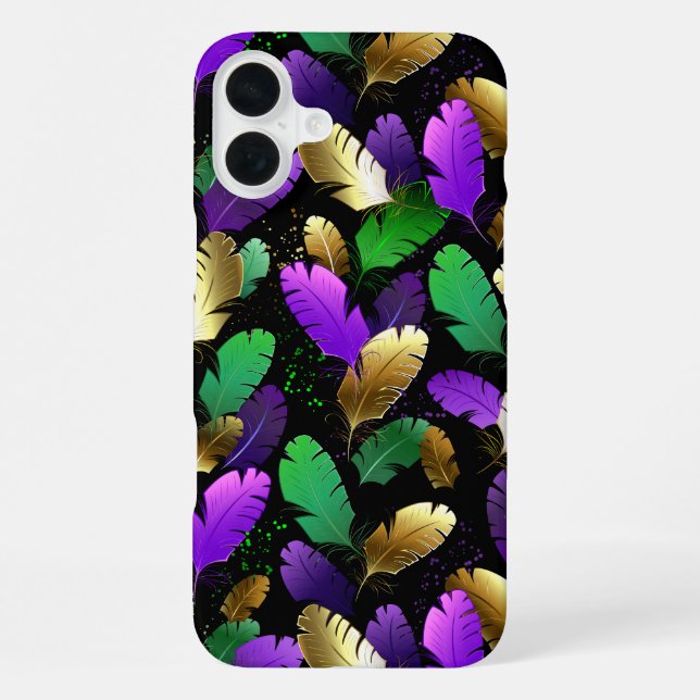Coque iPhone Motif sans couture avec des plumes de Mardi Gras (Verso)