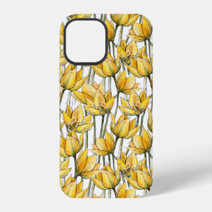 Coque iPhone 12 Motif sans couture avec des tulipes jaunes sur un