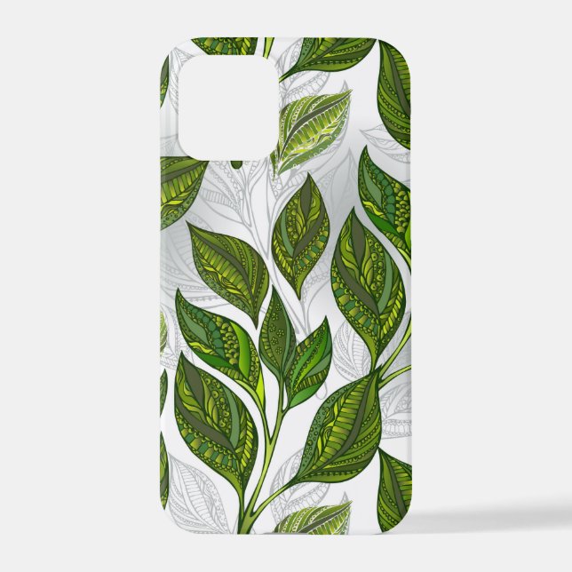 Coque iPhone Motif sans couture avec Feuilles de thé vert (Verso)