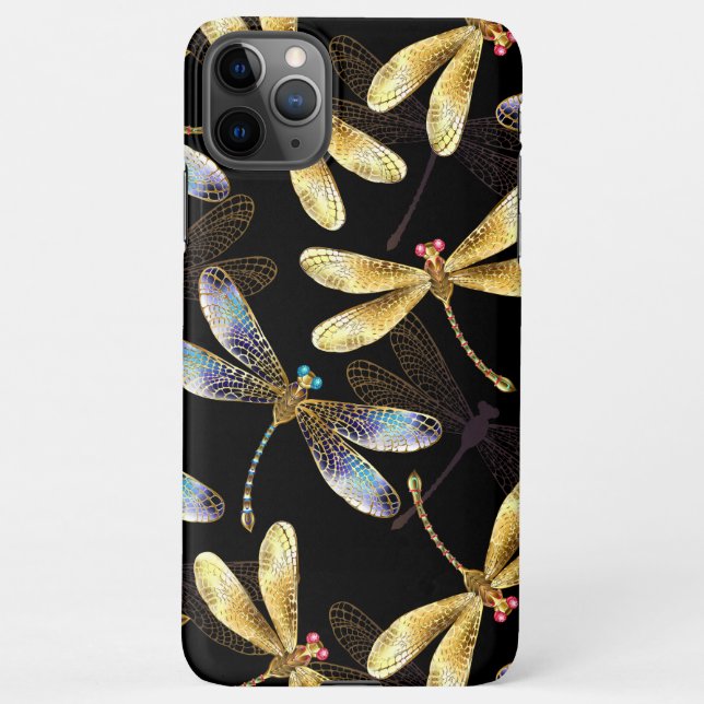 Coque iPhone Motif sans couture avec libellules d'or (Dos)