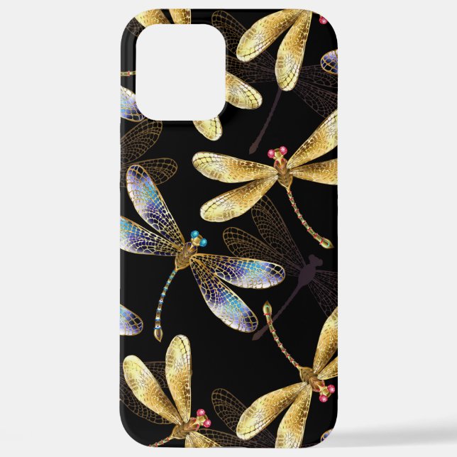 Coque iPhone Motif sans couture avec libellules d'or (Verso)