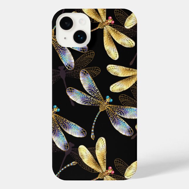 Coque iPhone Motif sans couture avec libellules d'or (Verso)