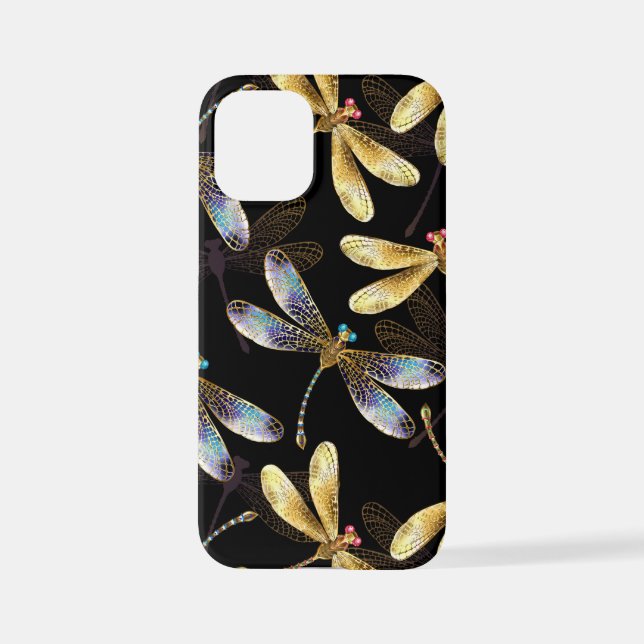 Coque iPhone Motif sans couture avec libellules d'or (Verso)