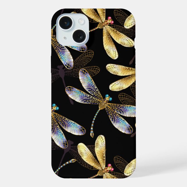 Coque iPhone Motif sans couture avec libellules dorées (Verso)