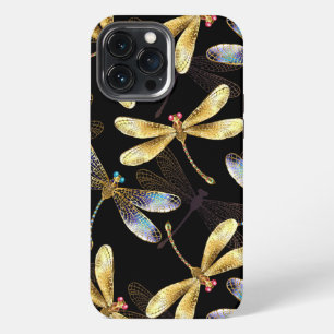 Etui iPhone 13 Pro Max Motif sans couture avec libellules dorées