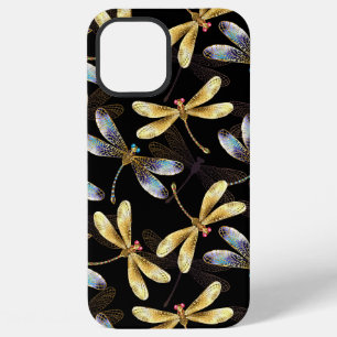 Coque iPhone 12 Pro Max Motif sans couture avec libellules dorées