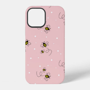 Coque iPhone 12 Motif sans couture d'abeille sur fond pastel. Vint