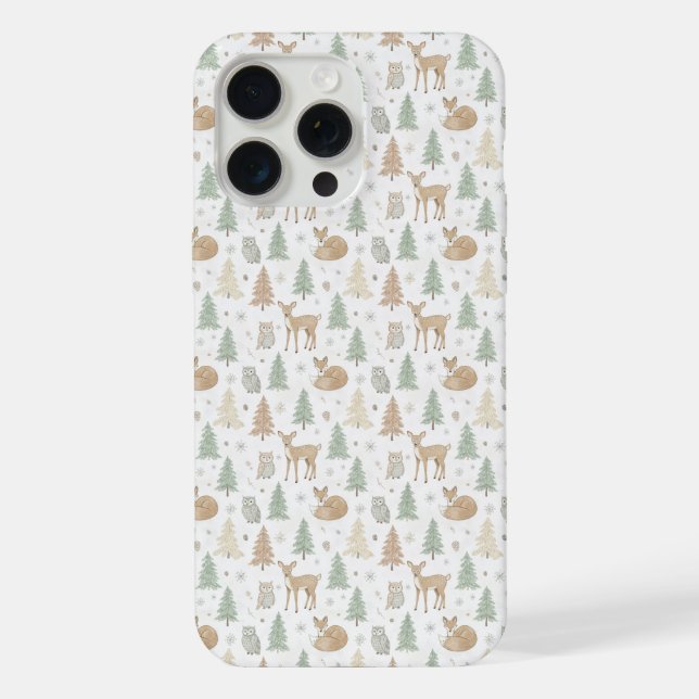 Coque iPhone Motif sans couture d'animaux de forêt hivernale (Verso)