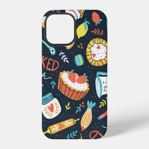 Coque iPhone 12 Motif sans couture de boulangerie rétro avec des p