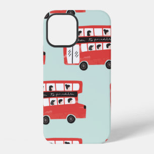 Coque iPhone 12 Motif sans couture de bus à impériale rouge de Lon